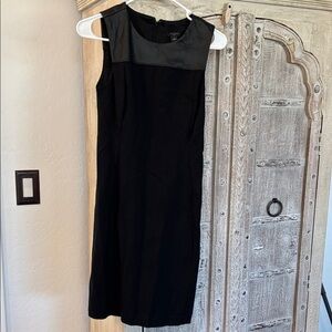 Ann Taylor Black Sleeveless Midi Sheath Dress with Faux-Leather Yoke